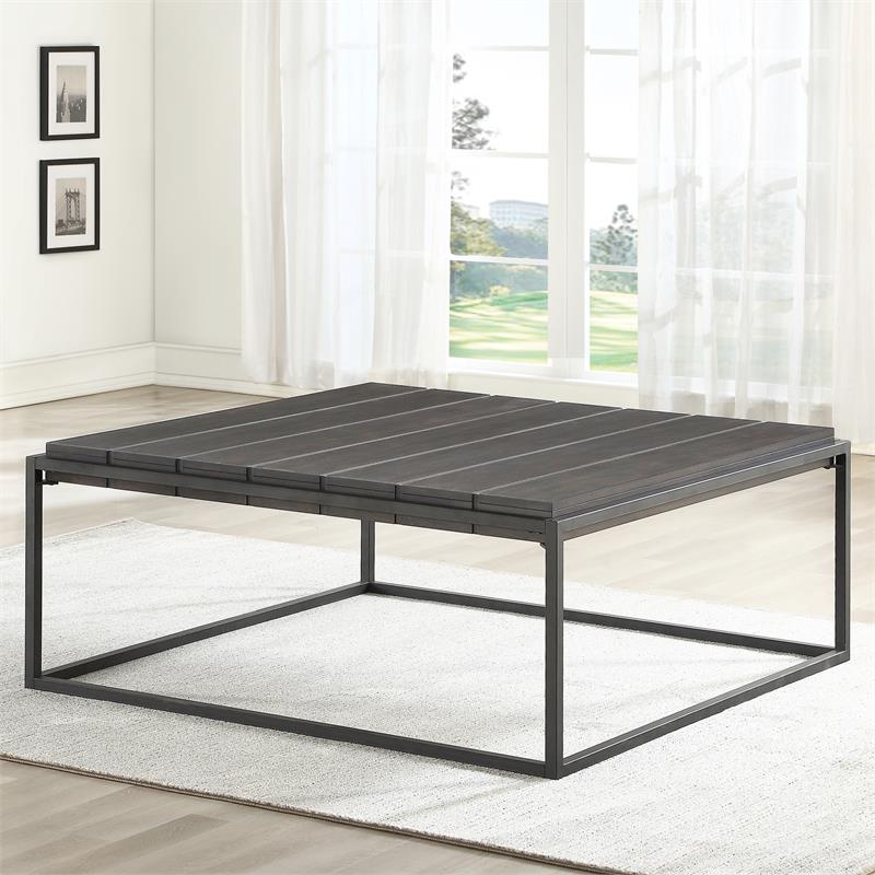 Steve Silver Tekoa Walnut with Dark Gray Metal Base Mixed Media Coffee Table
