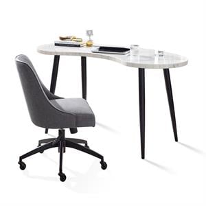 steve silver kinsley white marble desk and gray upholstered chair set
