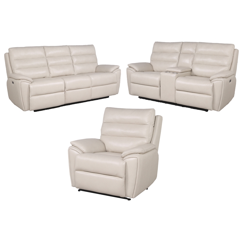 Steve Silver Duval Ivory Leather Sofa, Leather Sofa Loveseat And Chair Set