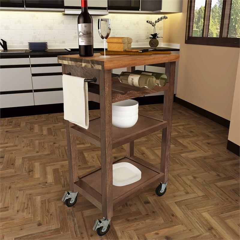 Steve Silver Belden Solid Wood Gray-Brown Kitchen Cart with Locking Casters
