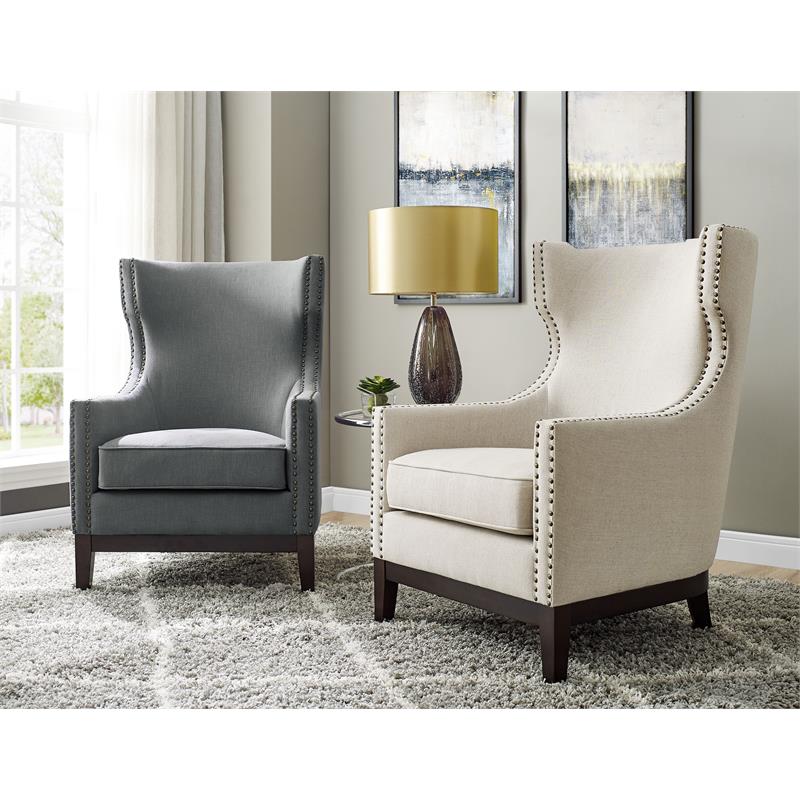 Steve Silver Roswell Beige Linen Accent Chair with Nailhead Trim