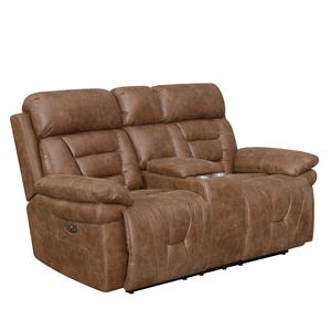 Steve Silver Brock Cinnamon Faux Leather Power Recliner Console Loveseat