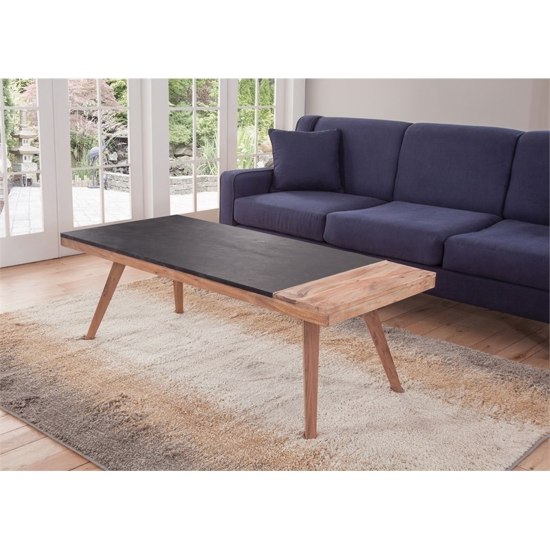 Steve Silver Caspian Slate and Natural Matte Wood Finish Cocktail Table