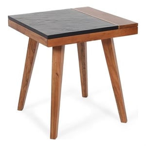 Caspian Slate and Natural Matte Brown Finish Square End Table