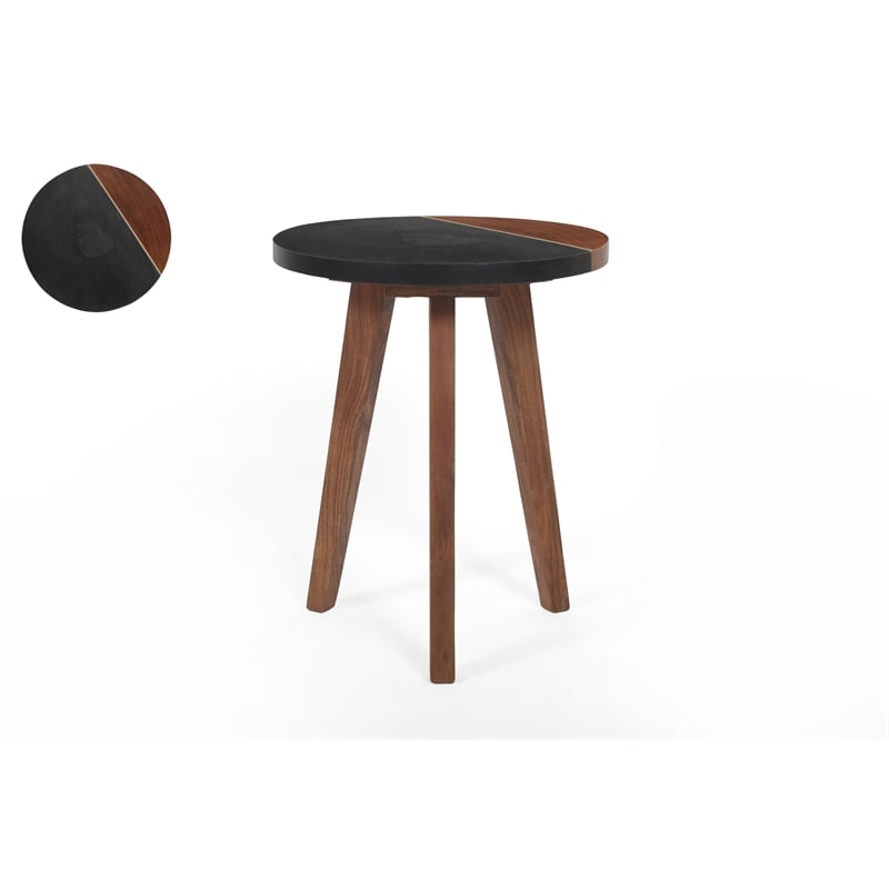 Caspian Slate/Natural Matte Finish Round Accent End Table with Brown wood detail