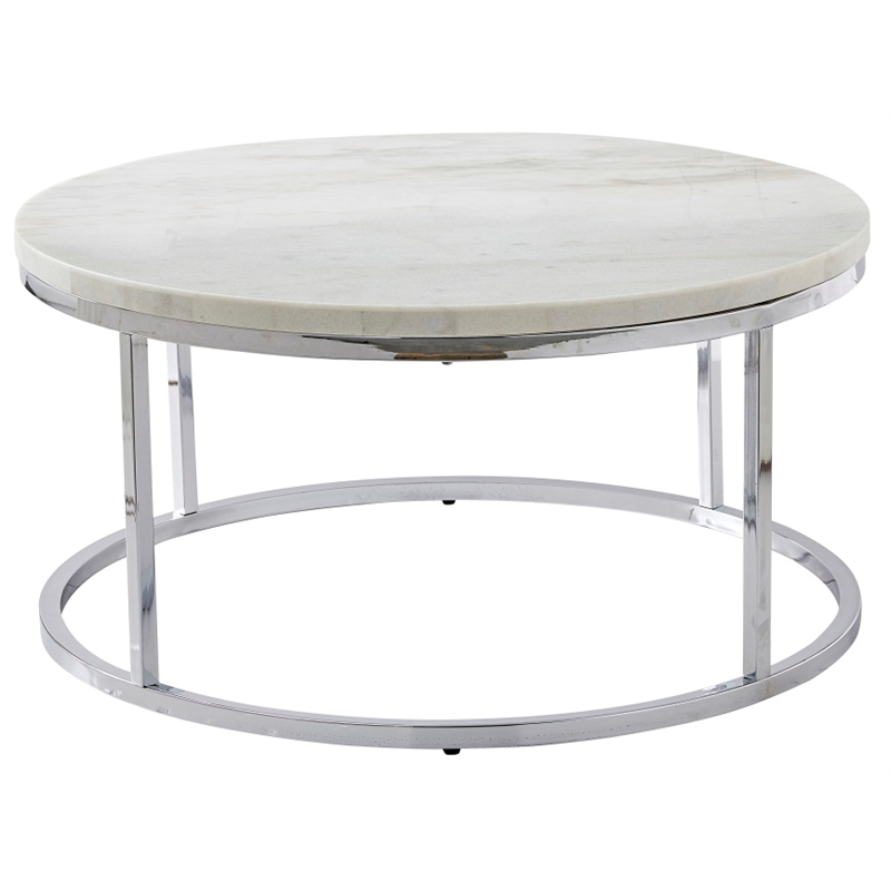 Steve Silver Echo White Marble And Chrome Metal Round Cocktail Table Ec100wc