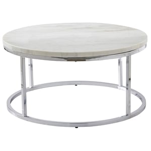 Steve Silver Echo White Marble and Chrome Metal Round Cocktail Table
