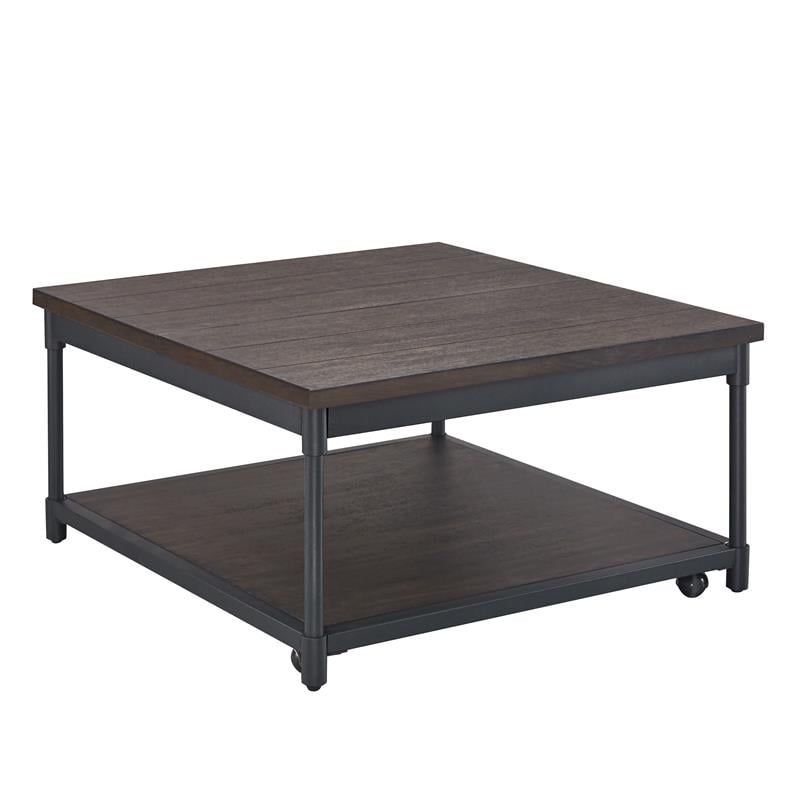 steve silver prescott smokey oak and black metal lift-top square cocktail table