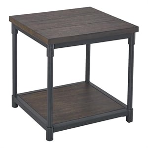 Steve Silver Prescott Smokey Oak and Black Metal End Table
