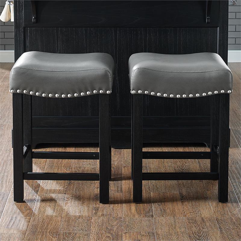 Steve Silver Aspen Gray Faux Leather Solid Wood Counter Stool