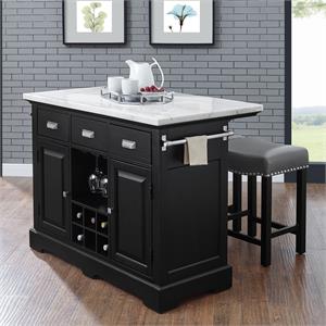 Steve Silver Aspen Ebony Finished Wood Kitchen Island 3-Piece Set