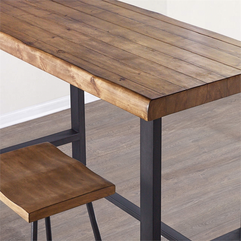 Steve Silver Landon Natural Honey Brown Wood and Black Metal Counter Stool