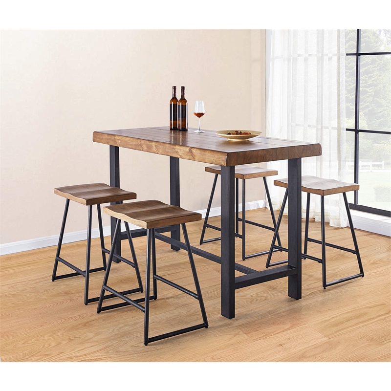 Steve Silver Landon Natural Honey Brown Wood and Black Metal Counter Stool