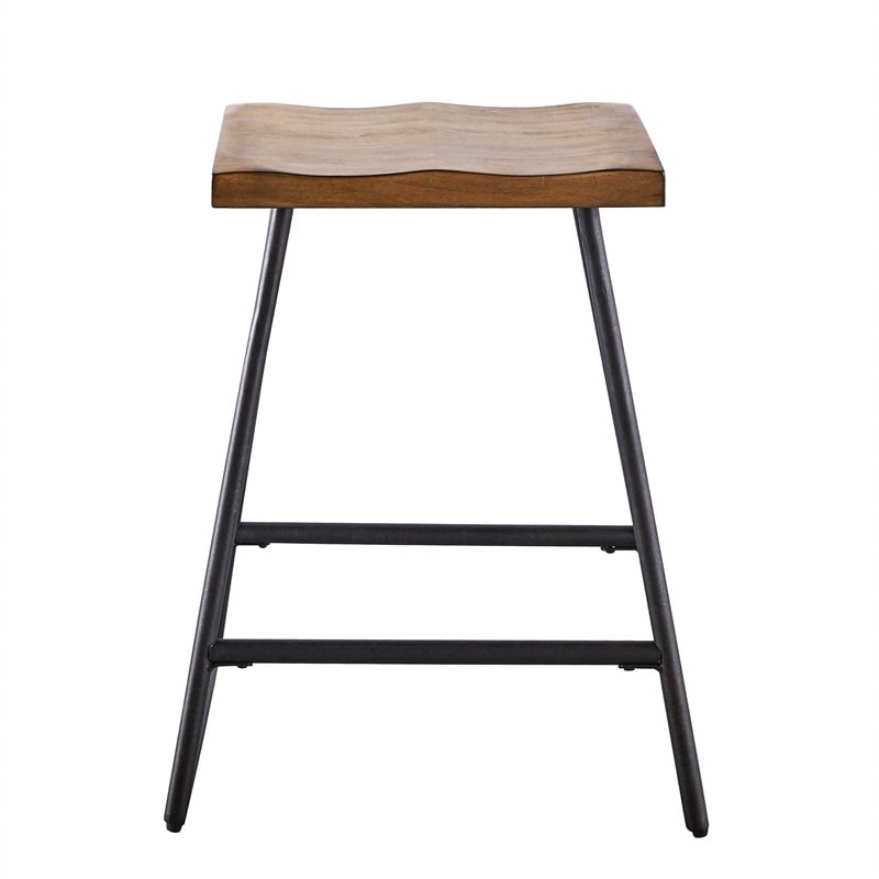 Steve Silver Landon Natural Honey Brown Wood and Black Metal Counter Stool