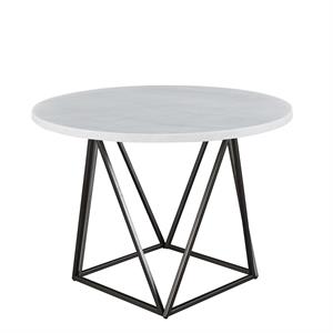 Ramona White Marble Top Round Bronze Metal Base Dining Table