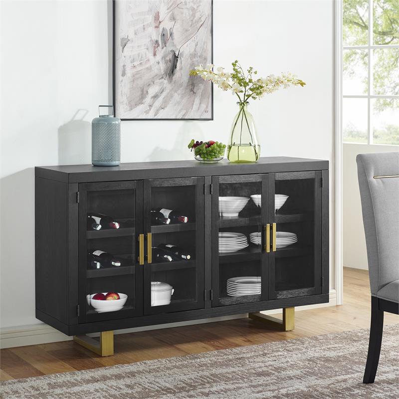 Steve Silver Yves Rubbed Charcoal 8-Piece Dining Set with White Side Chairs
