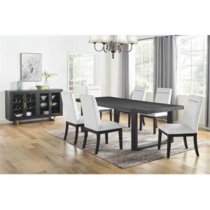 Steve Silver Yves Rubbed Charcoal 8-Piece Dining Set with White Side Chairs