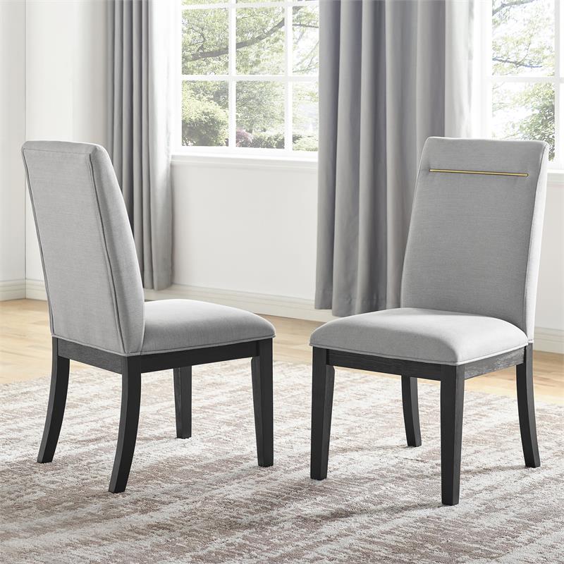 Steve Silver Yves Rubbed Charcoal 8-Piece Dining Set with Gray Side Chairs