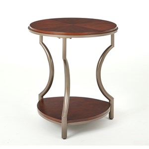 Miles Merlot Cherry Finish Wood and Metal Round End Table