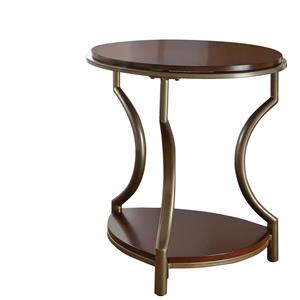 miles merlot cherry finish wood and metal round end table