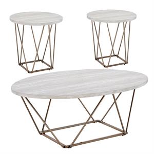 rowyn faux white marble 3-pack metal occasional set