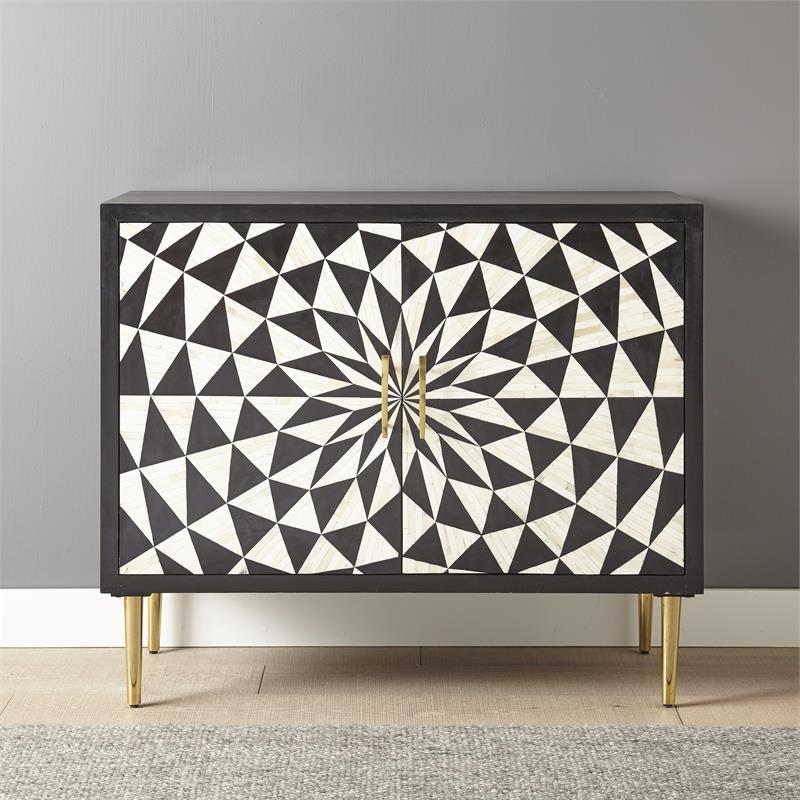 Steve Silver Benzara Black and Ivory 2-Door Wood Accent Cabinet