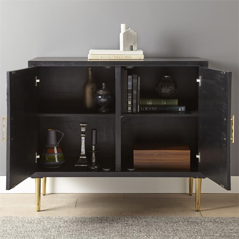 Steve Silver Benzara Black and Ivory 2-Door Wood Accent Cabinet