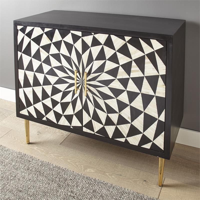 Steve Silver Benzara Black and Ivory 2-Door Wood Accent Cabinet
