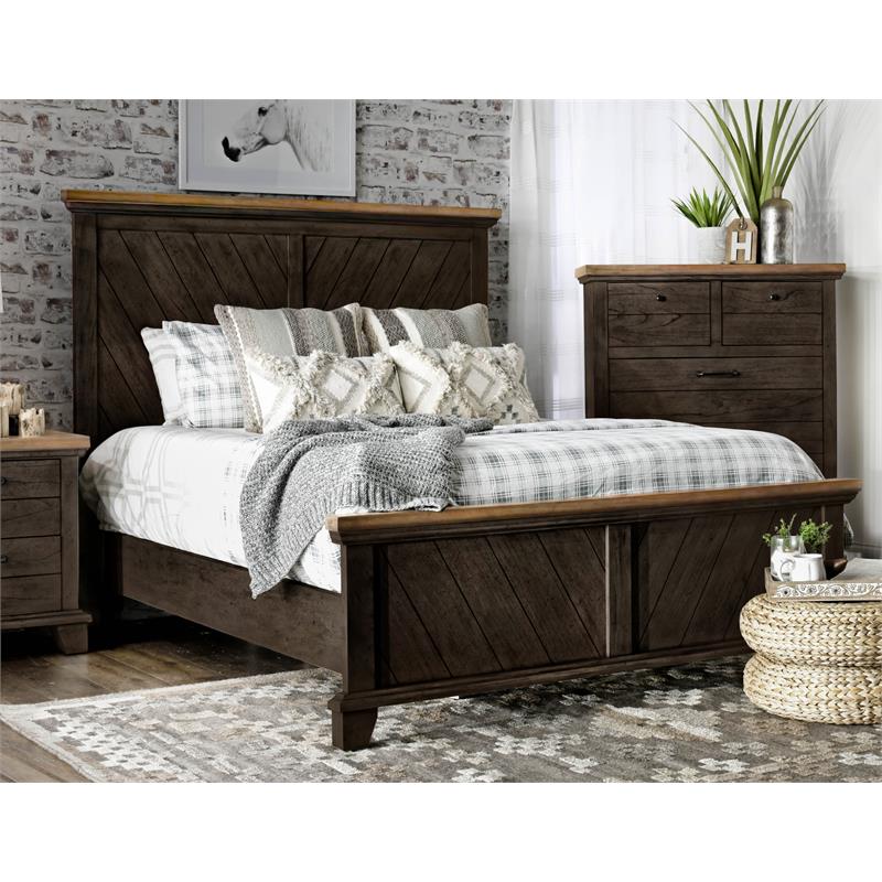 Bear Creek Chocolate and Honey Brown Wood King Panel Bed