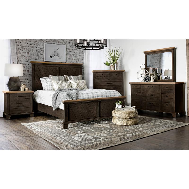 Bear Creek Chocolate and Honey Brown Wood King Panel Bed