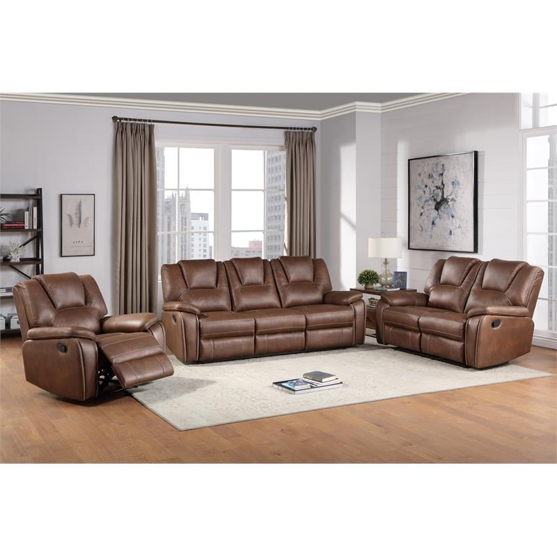Steve Silver Katrine Brown Faux Leather Manual Reclining Loveseat