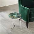 Steve Silver Foster Round Spa Green Agate Top and Nickel Base Chairside Table