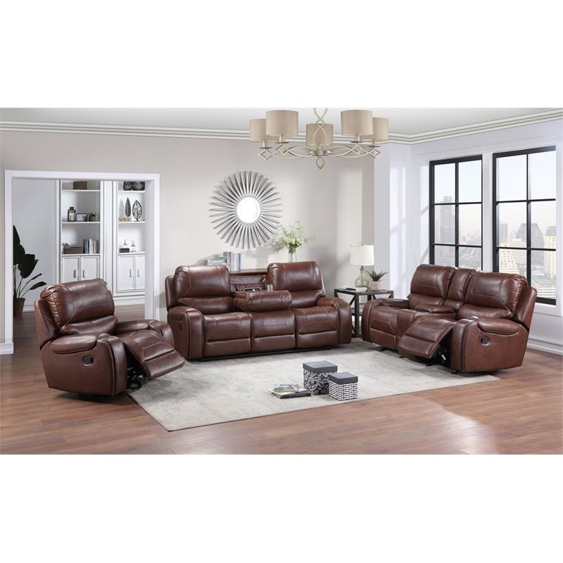 Steve Silver Keily Brown Faux Leather Manual Reclining 3-Piece Motion Set