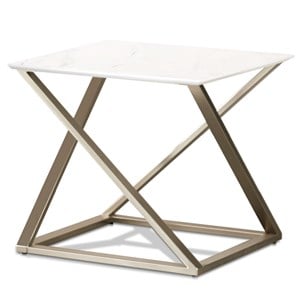 Steve Silver Zurich Square White Faux Marble Mixed Media End Table