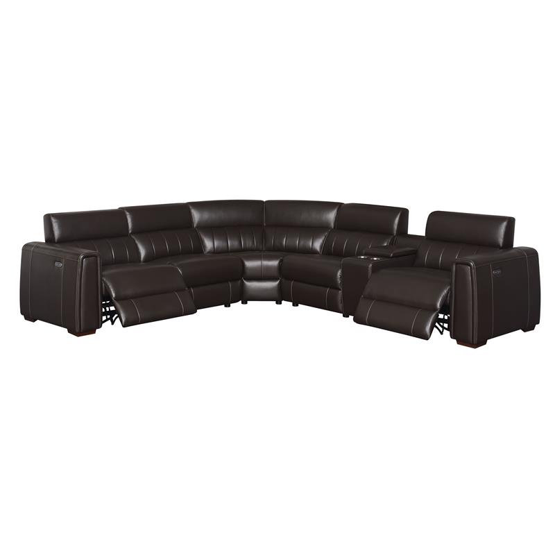 Steve Silver Nara 6 Piece Dual Power, Espresso Leather Reclining Sectional