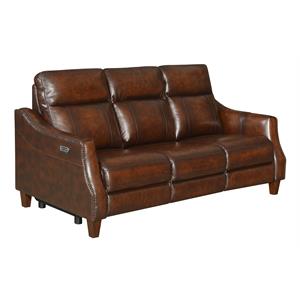 akari english chestnut brown leather power reclining sofa with console