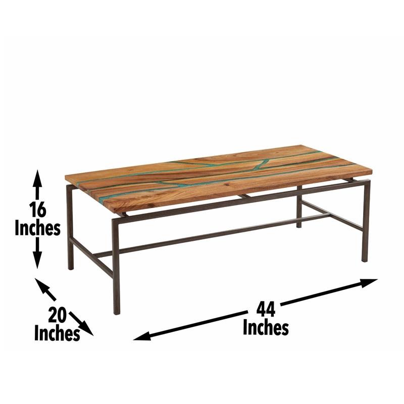Tamra Natural Wood with Emerald Green Inlay Cocktail Table