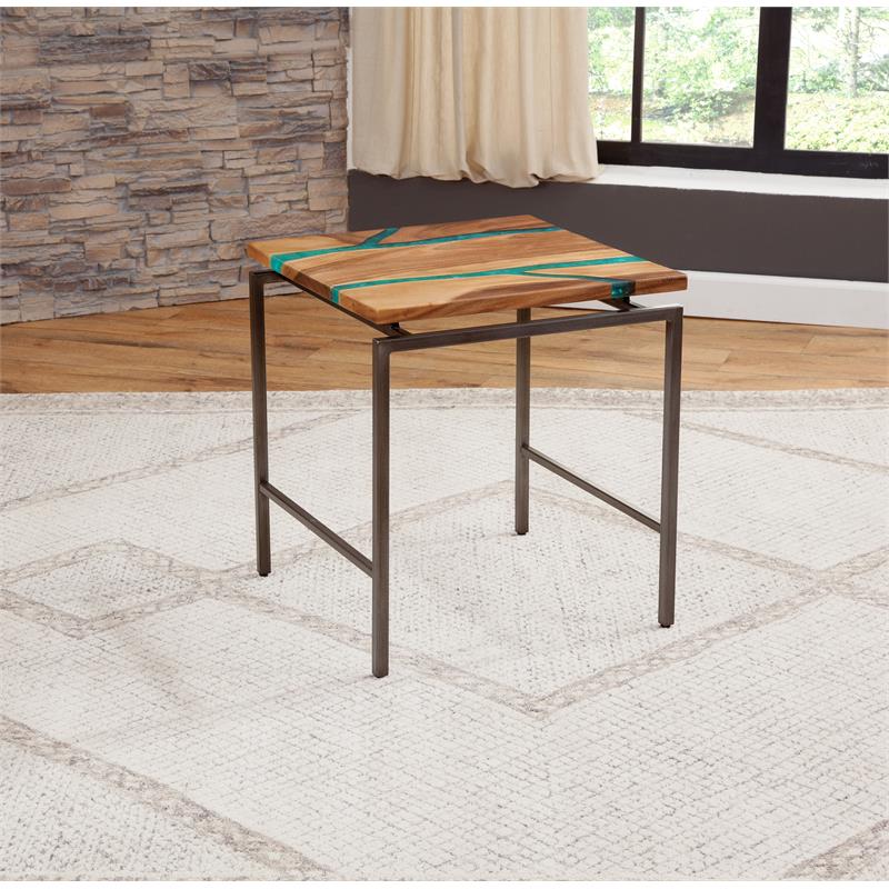Tamra Natural Wood with Emerald Green Inlay 3-Piece Occasional Set