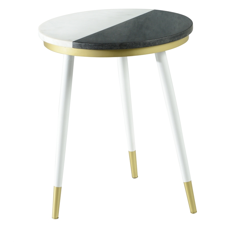 Taj Black and White Marble Top 2-Pack Round Side Table Set