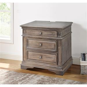 highland park driftwood gray wood 3-drawer nightstand