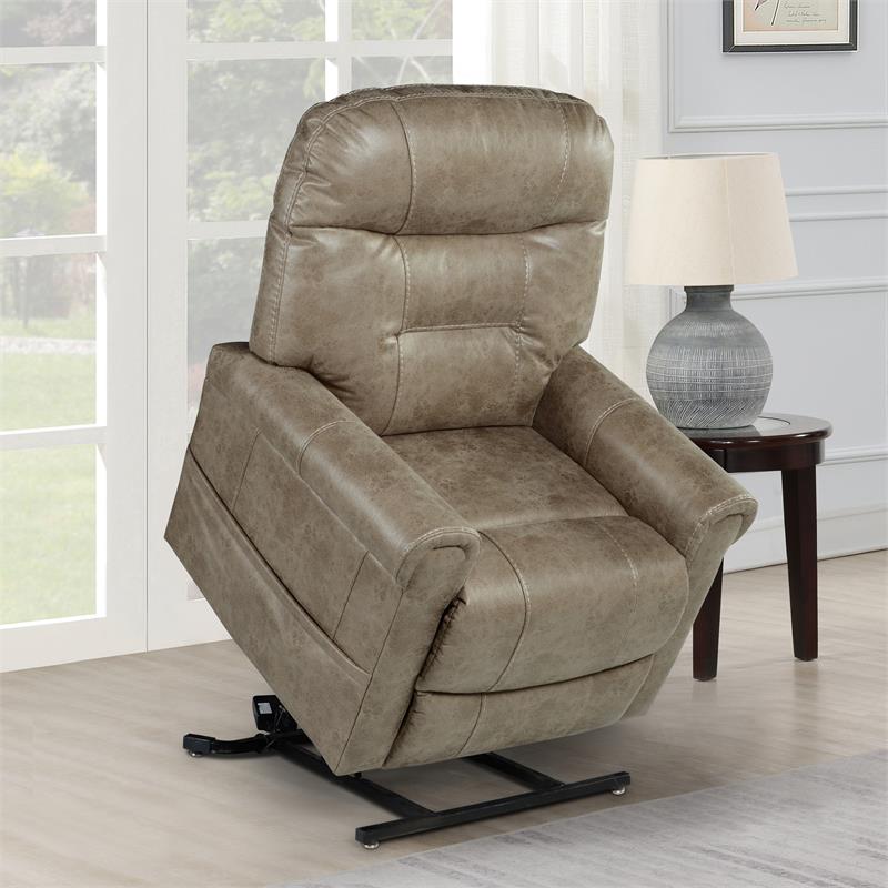 Ottawa Mushroom Light Brown Faux Leather Power Lift Chair with Heat and