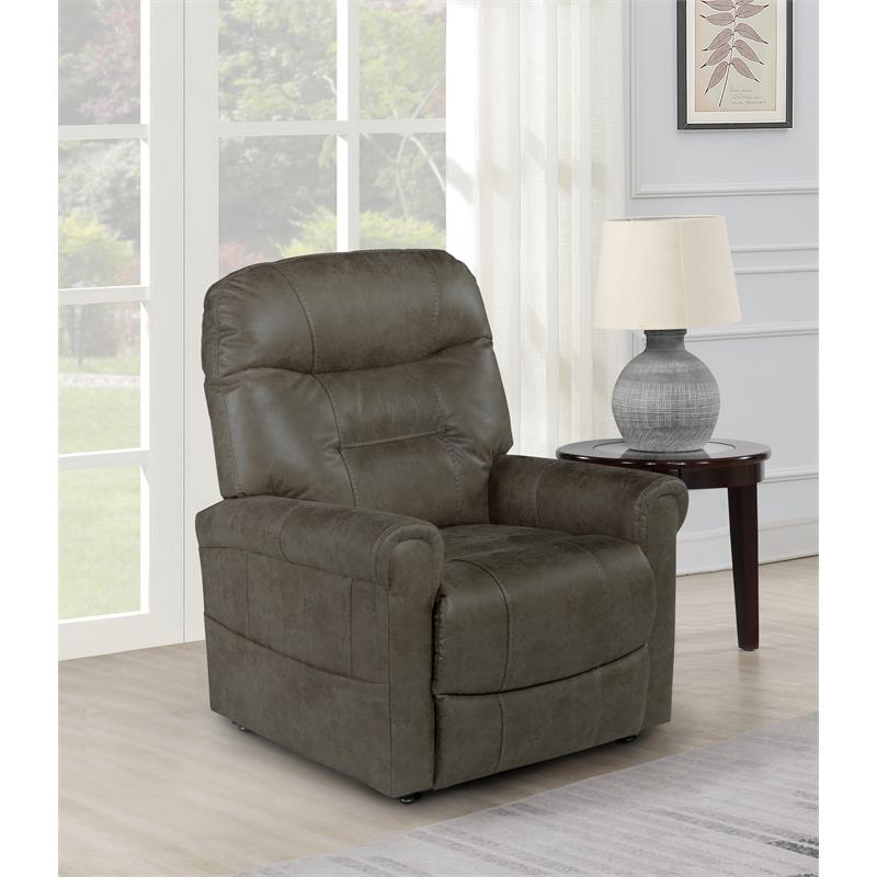 Ottawa Walnut Brown Faux Leather Power Lift Chair with Heat and Massage