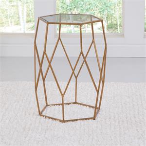 Steve Silver Roxy Hexagonal Clear Glass and Metal Chairside End Table