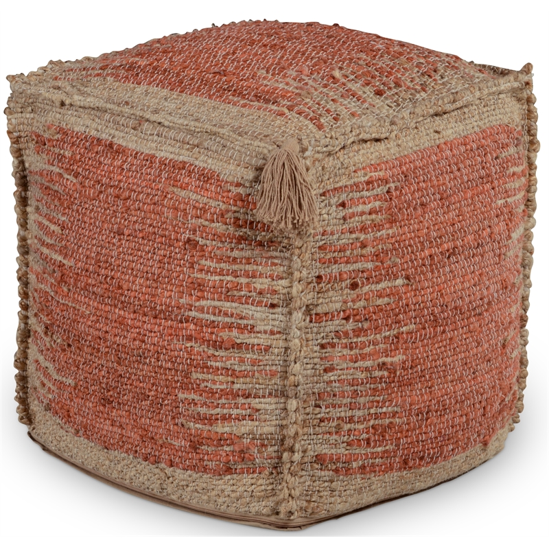 Steve Silver Jafar Square Handwoven Cinnamon/ Khaki Jute Pouf