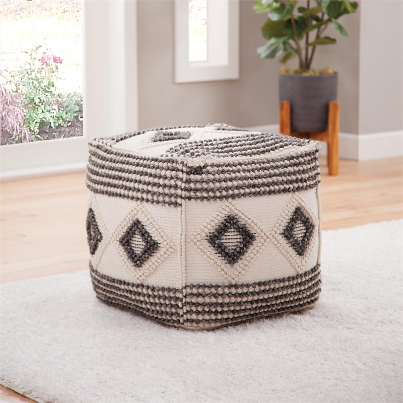 Steve Silver Dalia Square Handwoven Ivory/ Gray/ Black Wool Pouf