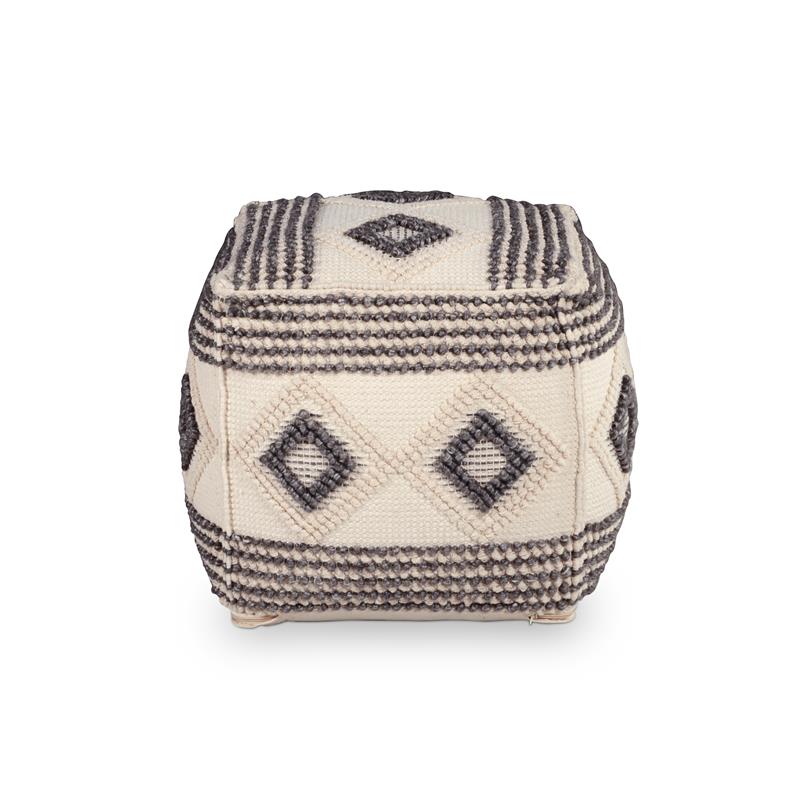 Steve Silver Dalia Square Handwoven Ivory/ Gray/ Black Wool Pouf