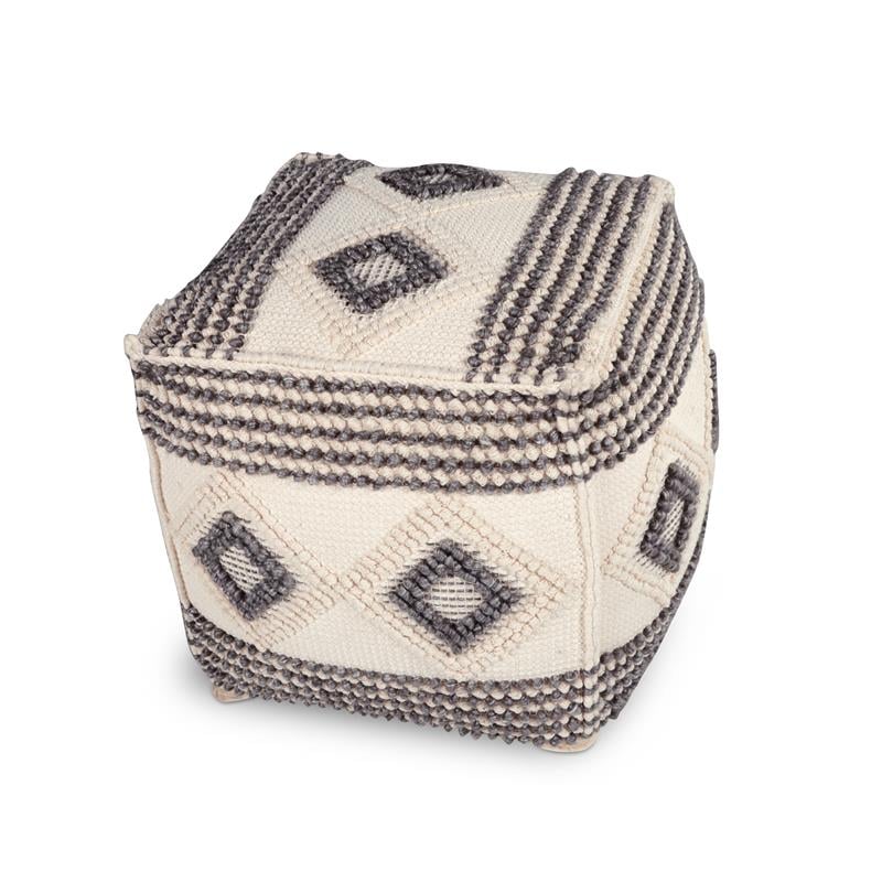 Steve Silver Dalia Square Handwoven Ivory/ Gray/ Black Wool Pouf