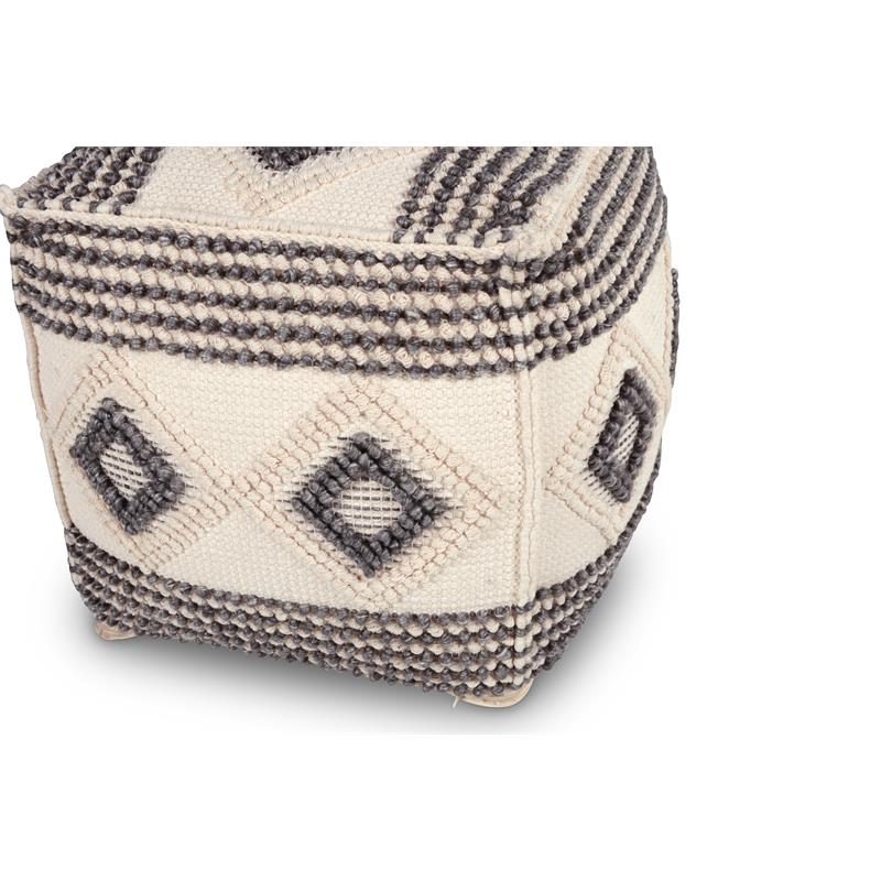 Steve Silver Dalia Square Handwoven Ivory/ Gray/ Black Wool Pouf