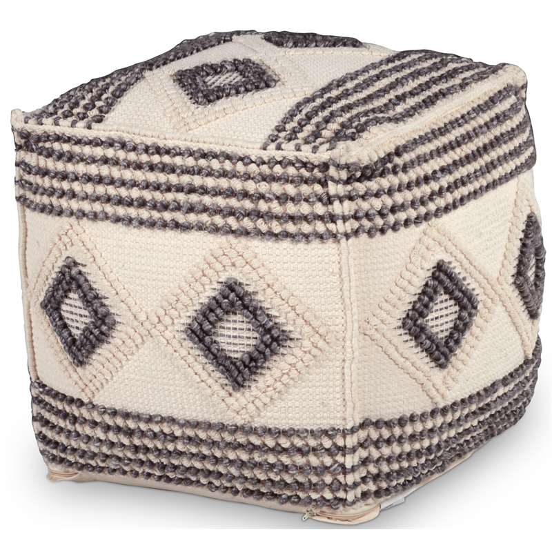 Steve Silver Dalia Square Handwoven Ivory/ Gray/ Black Wool Pouf