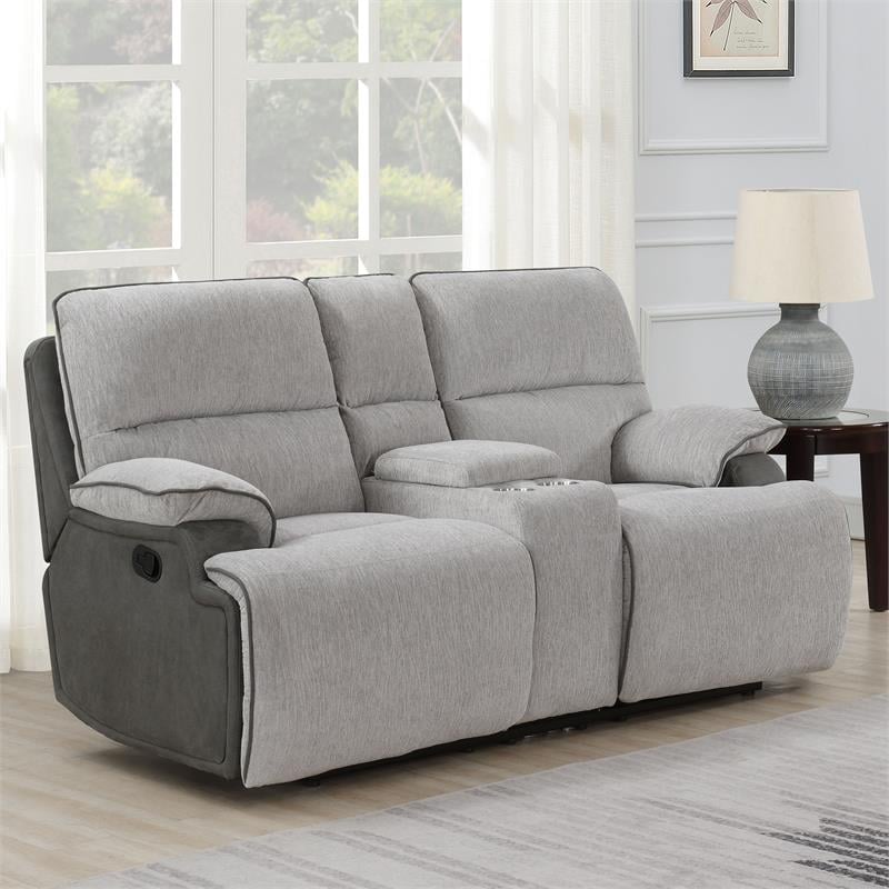 Steve Silver Cyprus Light Gray Fabric Recliner Console Loveseat